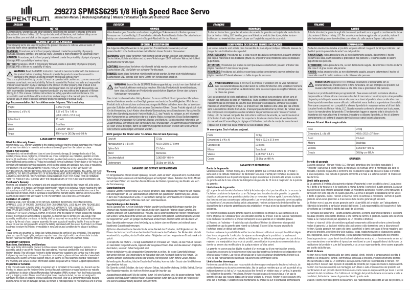 Page n°1 - Manuel utilisateur Spektrum S6295