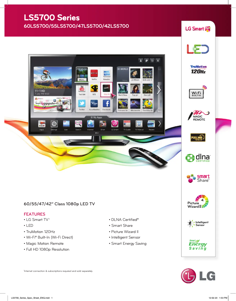 Página 1 del manual Ficha técnica LG 55LS5700