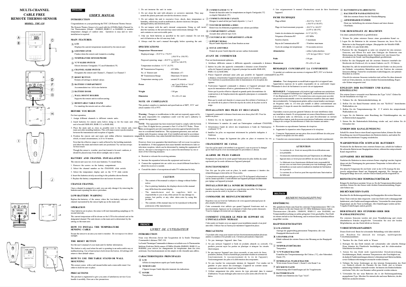 Page 1 de la notice Manuel utilisateur Oregon Scientific THC128