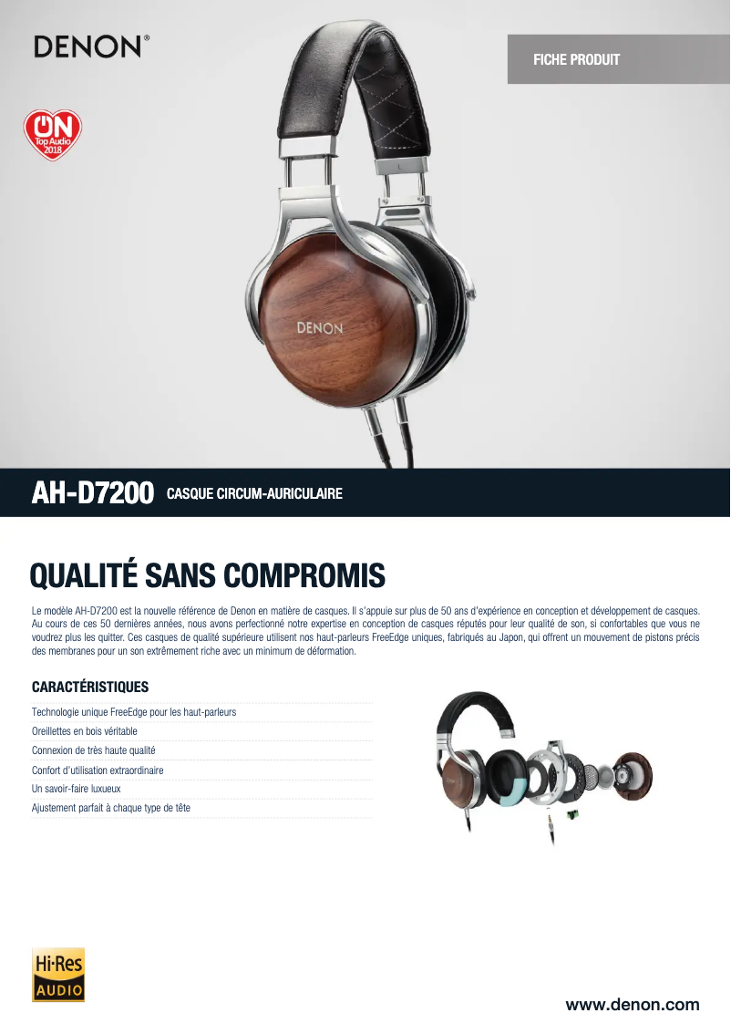 Page 1 de la notice Fiche technique Denon AH-D7200