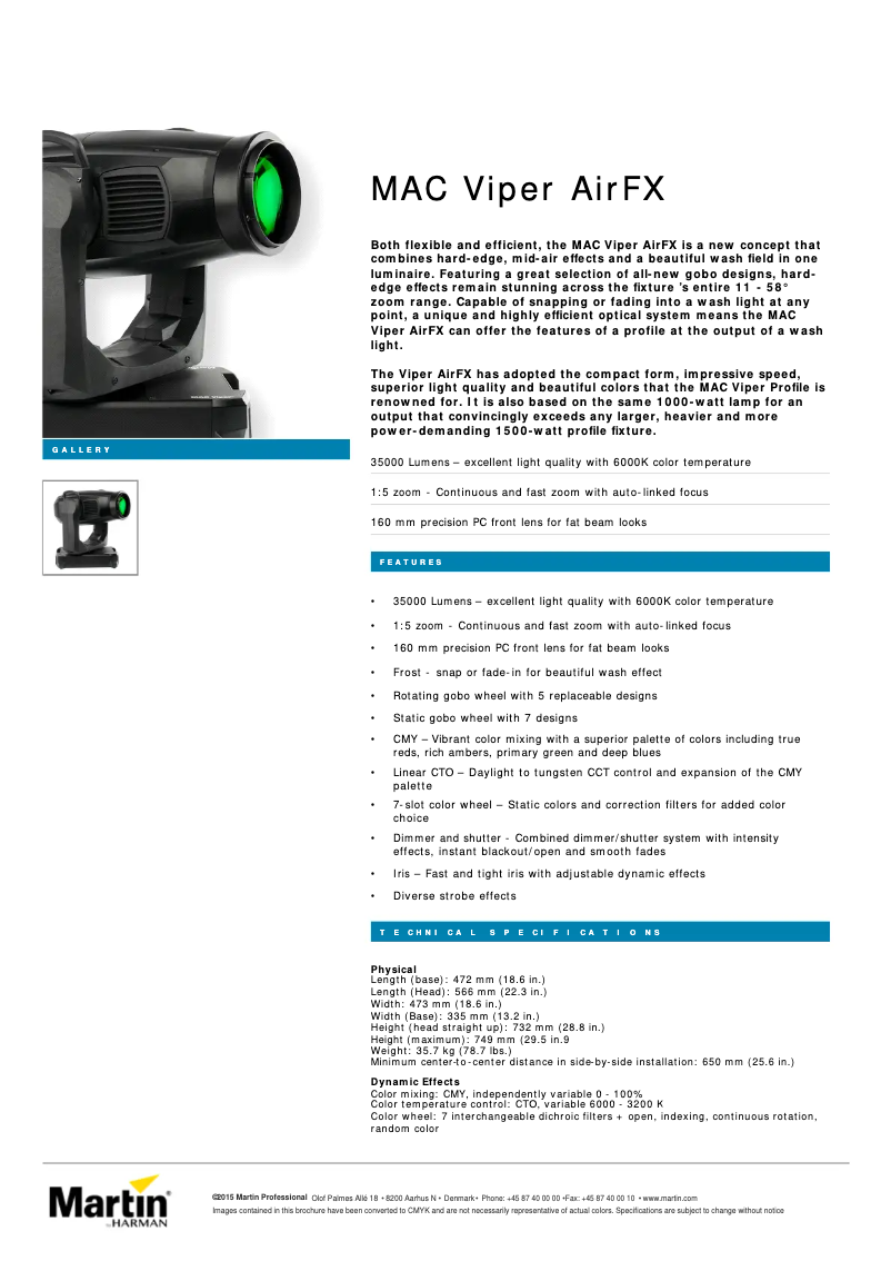 Page n°1 - Fiche technique Martin MAC Viper AirFX