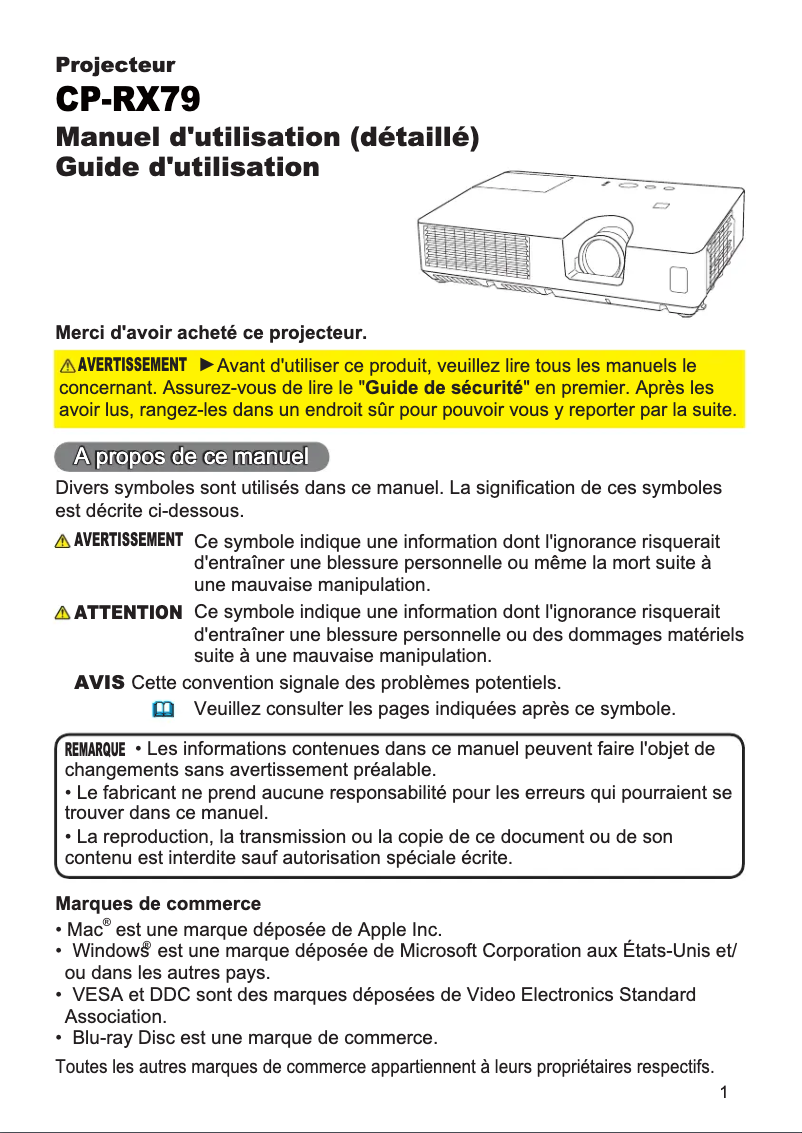 Página 1 del manual Manual de usuario Hitachi CP-RX79