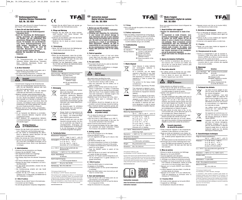 Page n°1 - Manuel utilisateur TFA 30.1054.04