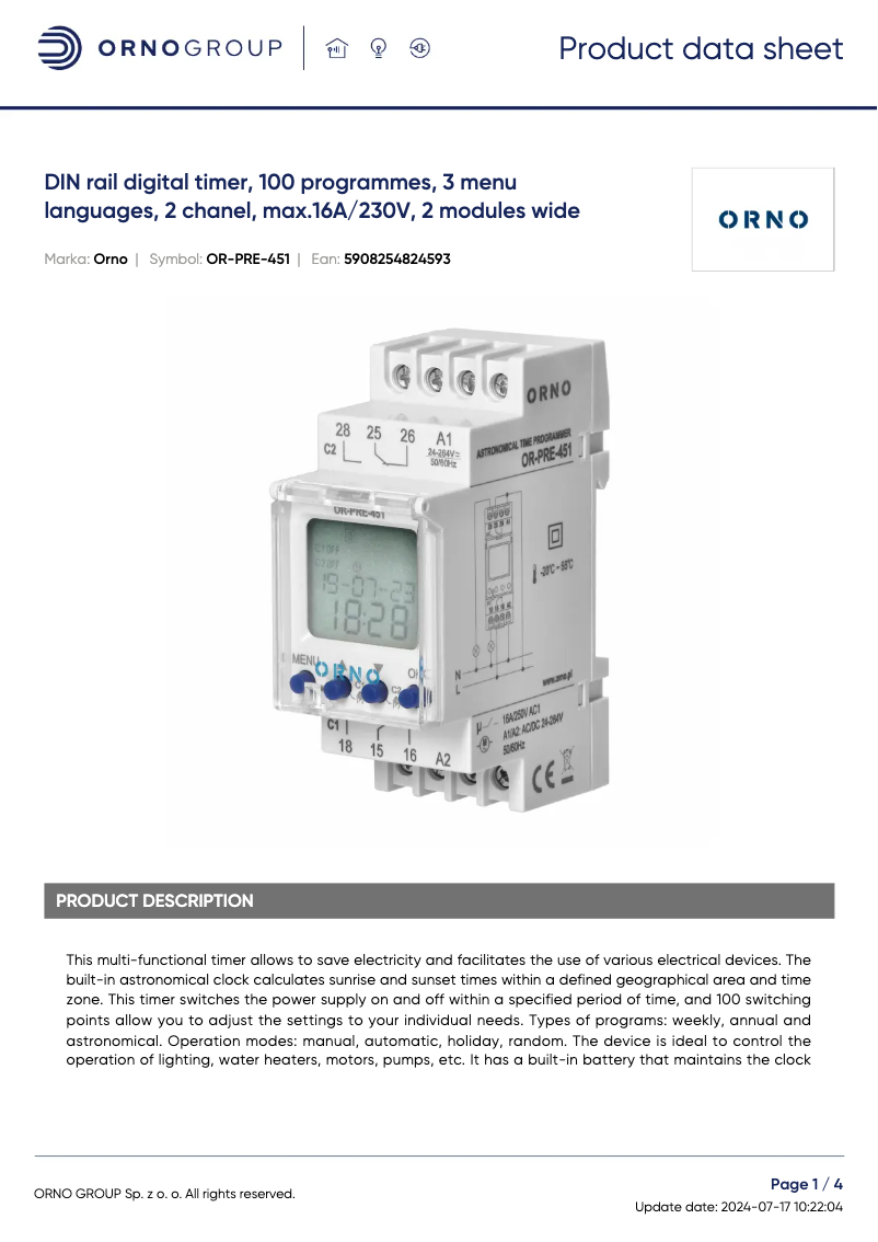 Imagen de la primera página del manual del dispositivo OR-PRE-451