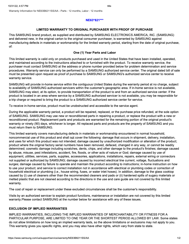 Image de la première page du manuel de l'appareil NE63B8211SS