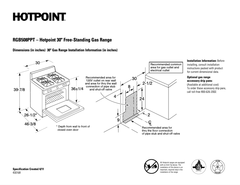 Page 1 de la notice Fiche technique Hotpoint RGB508PPTWH