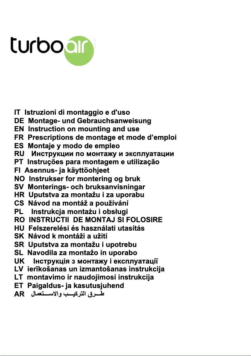 Page 1 de la notice Manuel utilisateur Turbo air Sempione