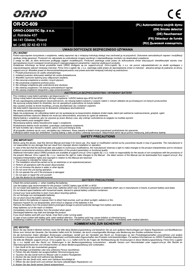 Page 1 of the manual User Manual ORNO OR-DC-609