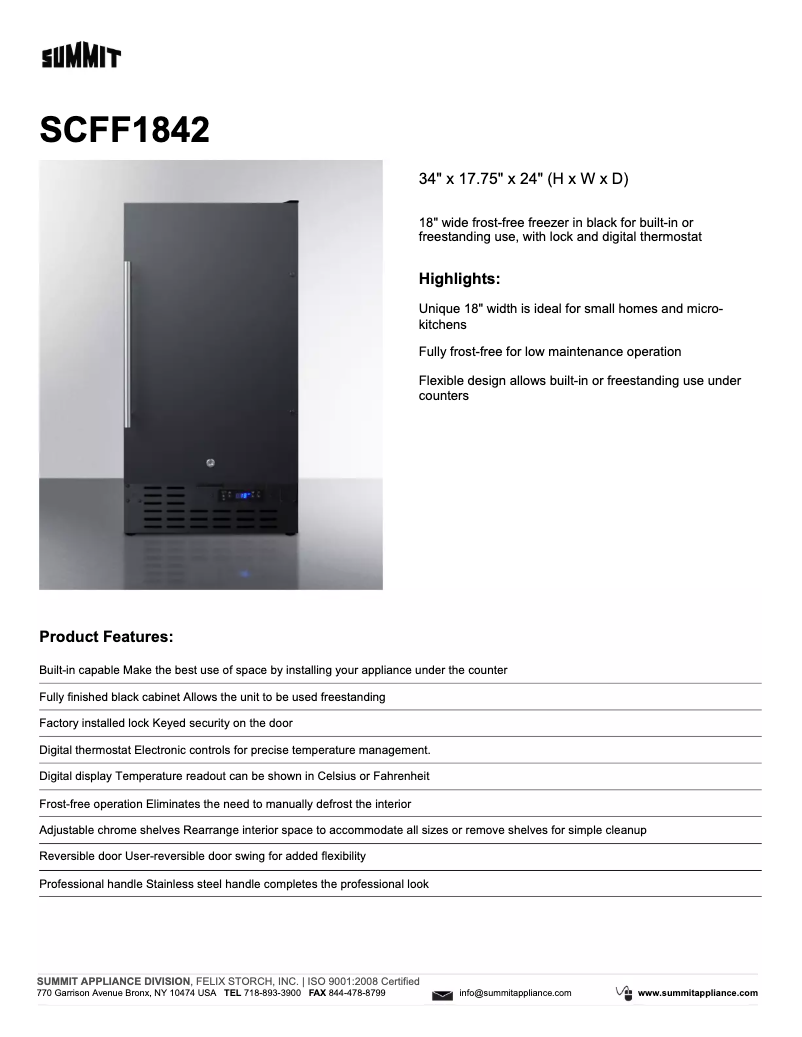 Page 1 de la notice Fiche technique Summit SCFF1842