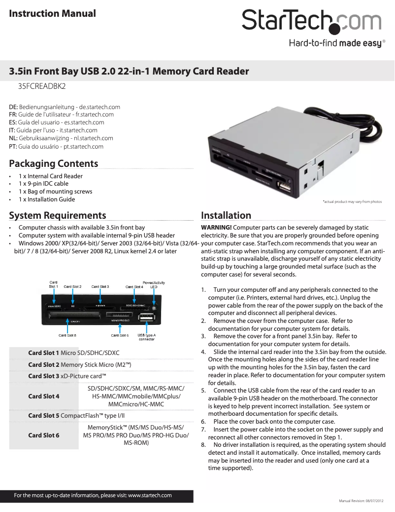 Page n°1 - Manuel utilisateur StarTech.com 35FCREADBK2