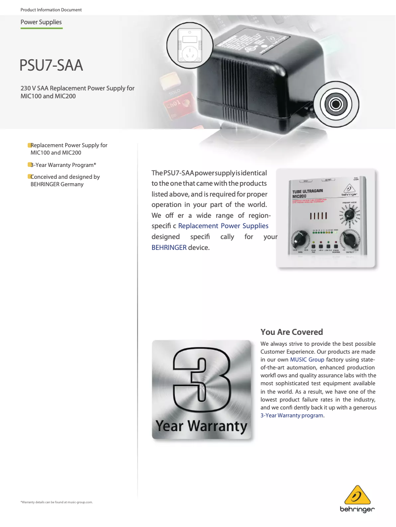 Page n°1 - Manuel utilisateur Behringer PSU7-SAA