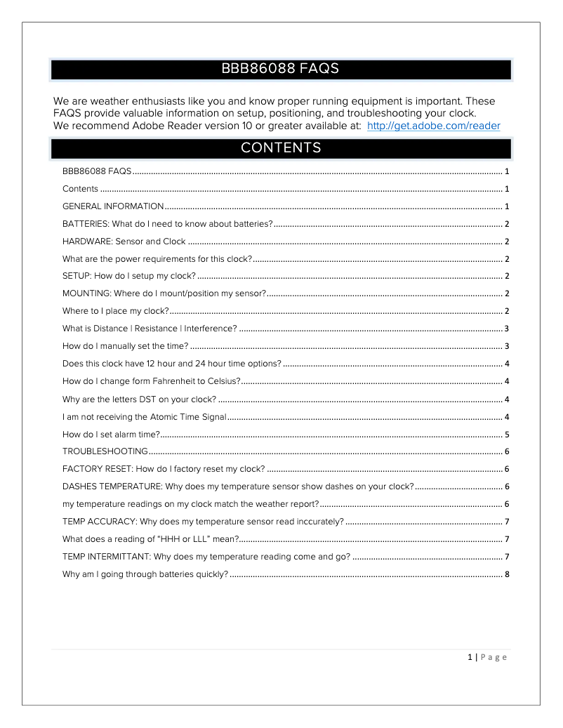 Page 1 de la notice FAQ La Crosse Technology BBB86088V3