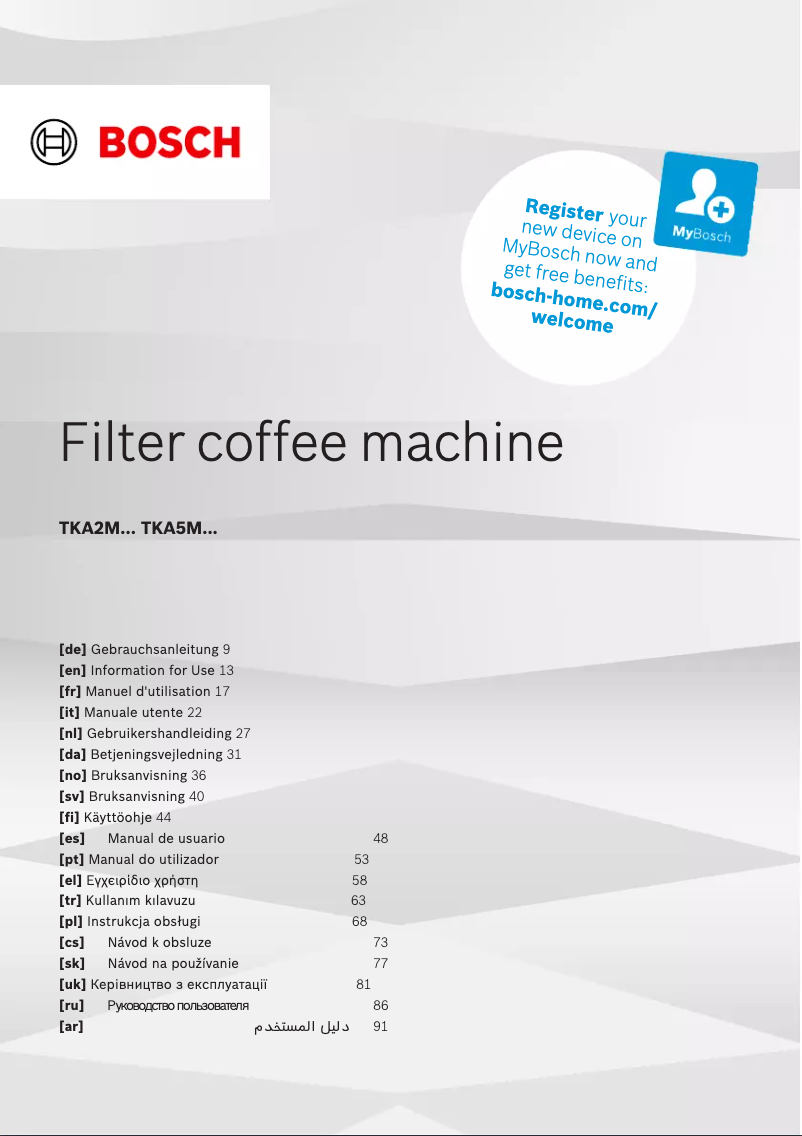 Page 1 de la notice Manuel utilisateur Bosch TKA2M114