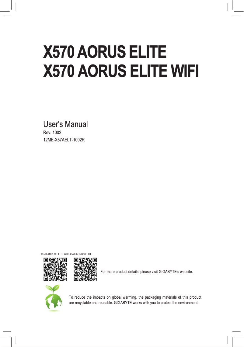 Page 1 de la notice Manuel utilisateur Gigabyte X570 Aorus Elite Wifi
