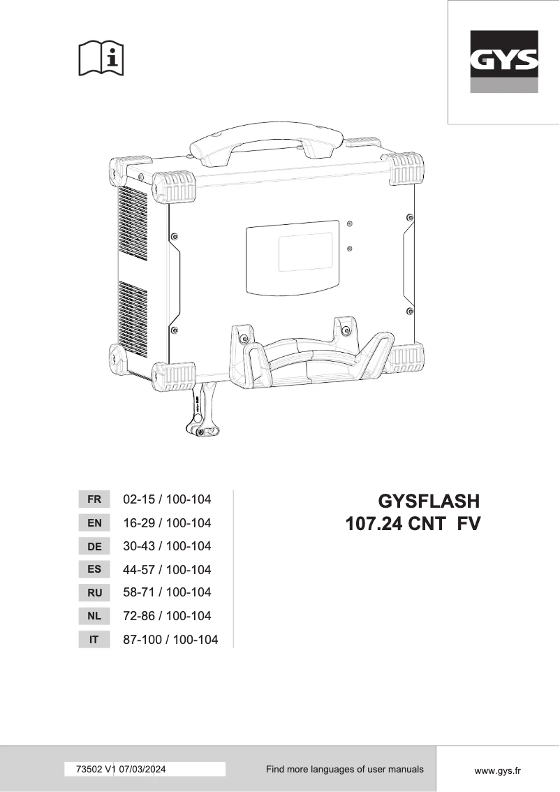 Image de la première page du manuel de l'appareil Gysflash 107.24 CNT FV