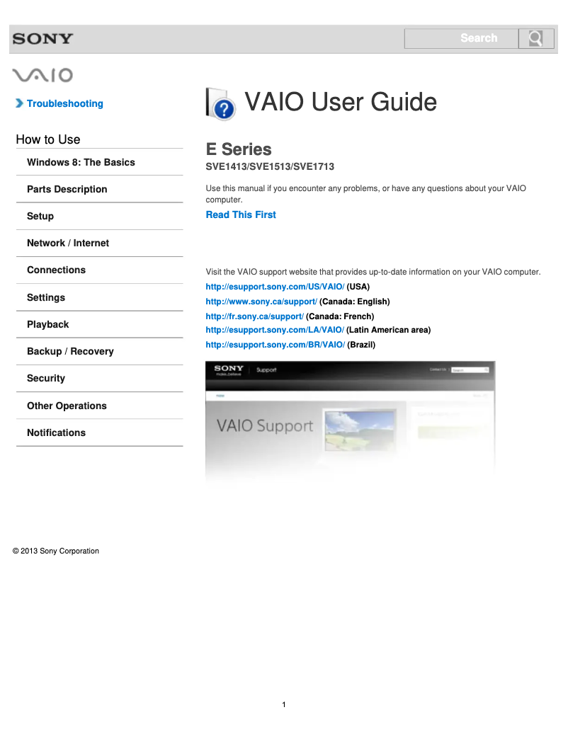 Page n°1 - Manuel utilisateur Sony Vaio SVE15132CXB