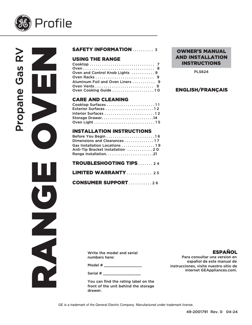 Image de la première page du manuel de l'appareil Profile PLS624ETSB