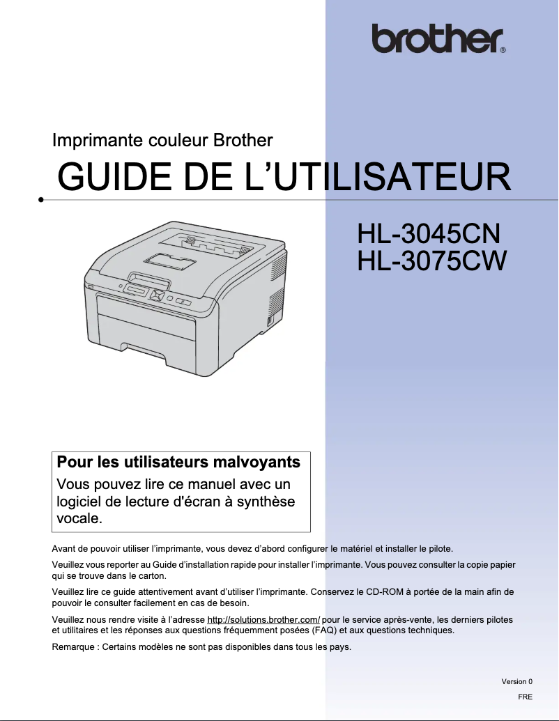 Page 1 de la notice Manuel utilisateur Brother HL-3045CN