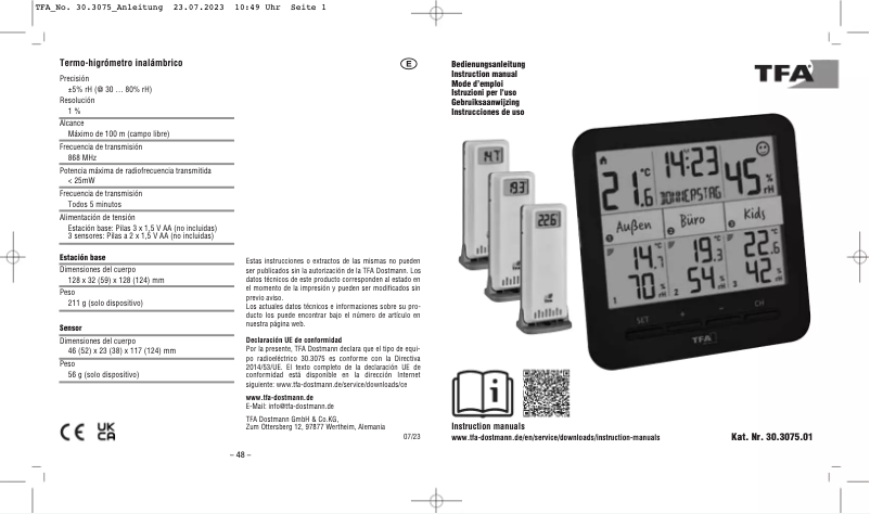 Page n°1 - Manuel utilisateur TFA KLIMA@HOME 30.3075.01