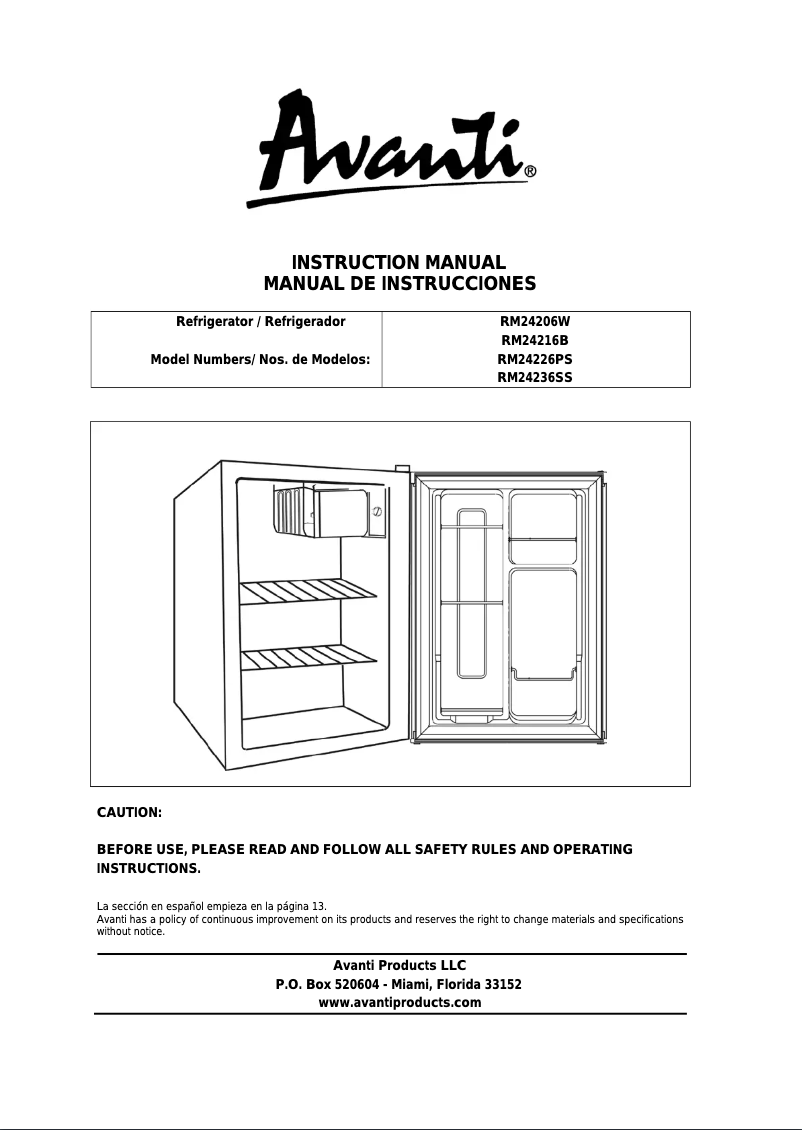 Page 1 de la notice Manuel utilisateur Avanti RM24226PS