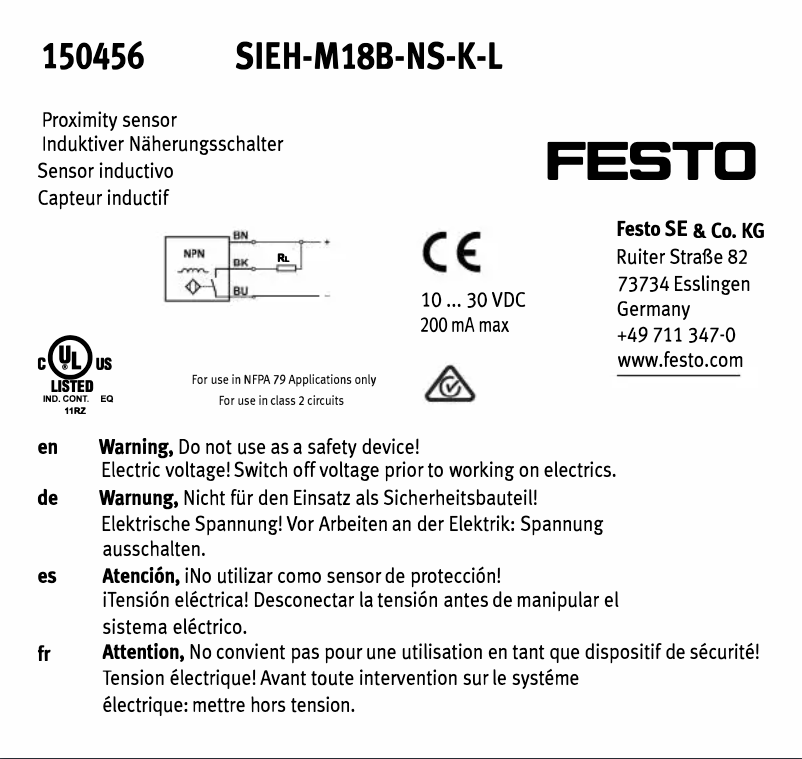 Page 1 de la notice Manuel utilisateur Festo SIEH-M18B-NS-K-L