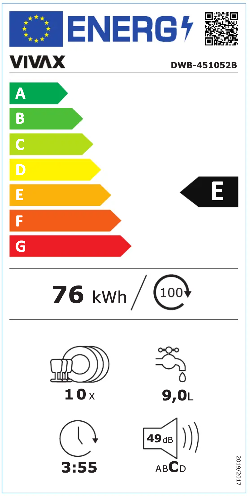Página 1 del manual Etiqueta energética Vivax DWB-451052B