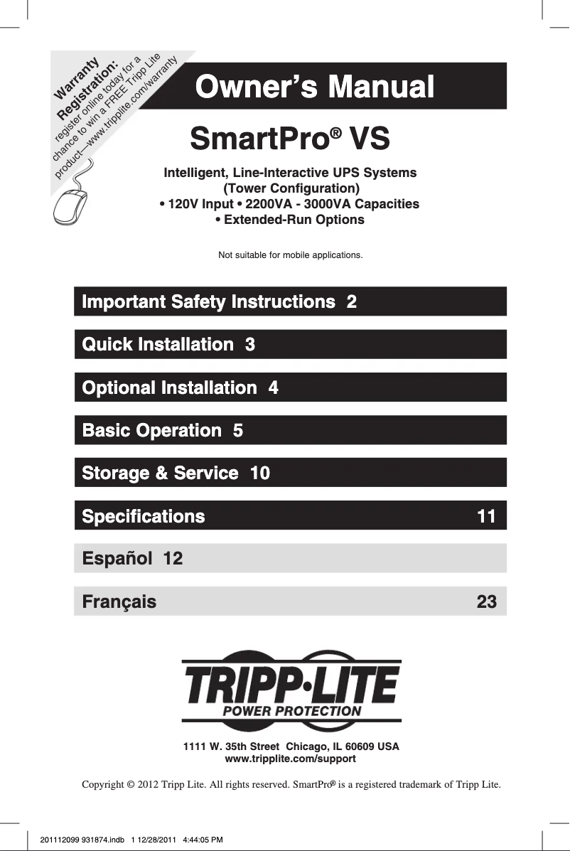 Page n°1 - Manuel utilisateur Tripp Lite SmartPro SMART3000VSTAA