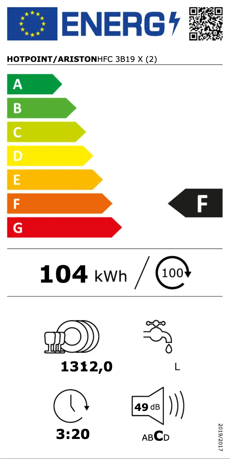 Page n°1 - Label énergétique Hotpoint HFC 3B19 X