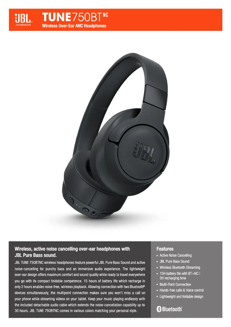 Page n°1 - Fiche technique JBL Tune 750BTNC