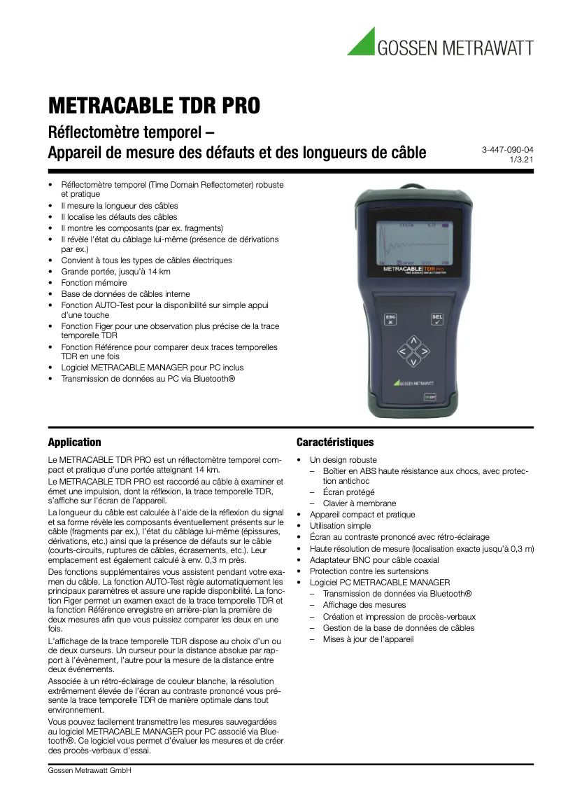 Image de la première page du manuel de l'appareil METRACABLE TDR PRO