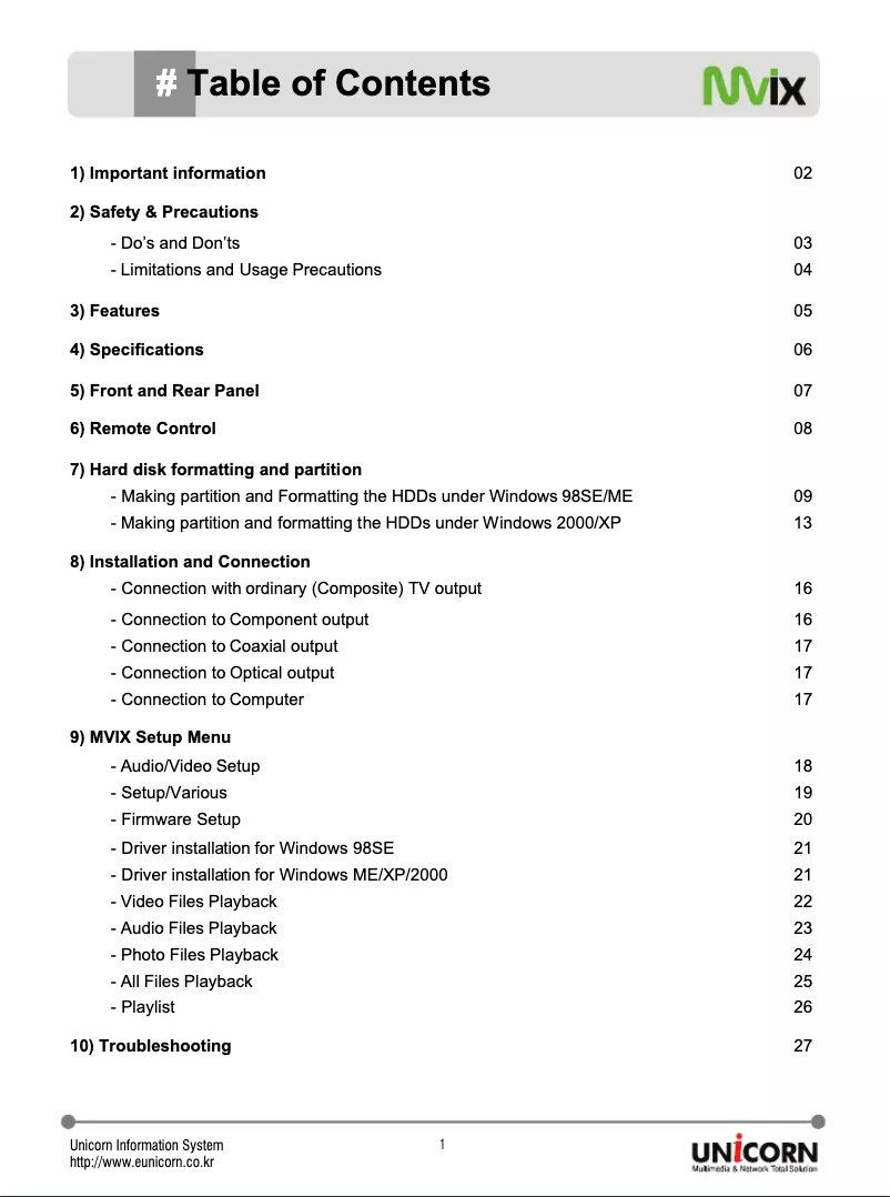 Página 1 del manual Manual de usuario Mvix MV2500U-120