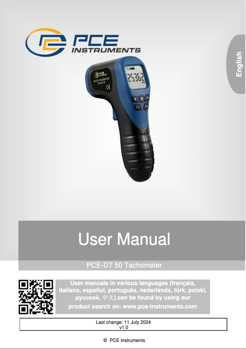 Page 1 de la notice Manuel utilisateur PCE Instruments PCE-DT 50