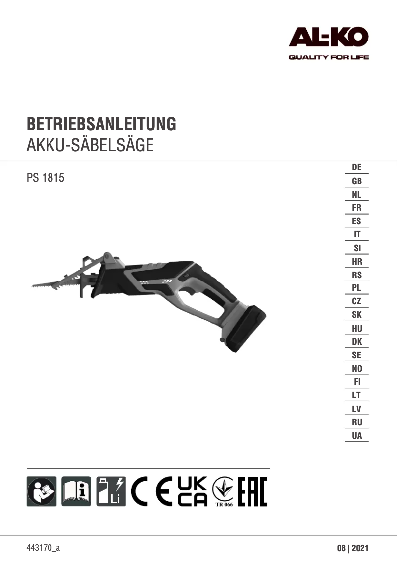 Page n°1 - Manuel utilisateur AL-KO PS 1815