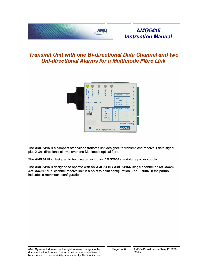 Page n°1 - Manuel utilisateur AMG 5415