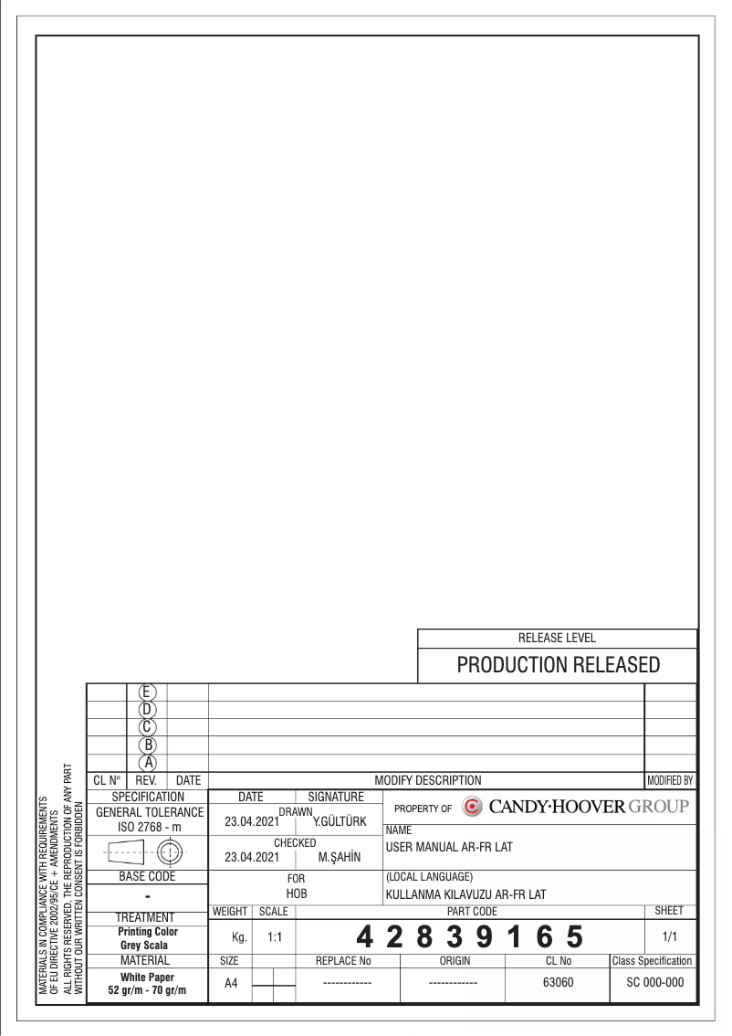 Page 1 de la notice Manuel utilisateur Candy CHG6LX-MAR