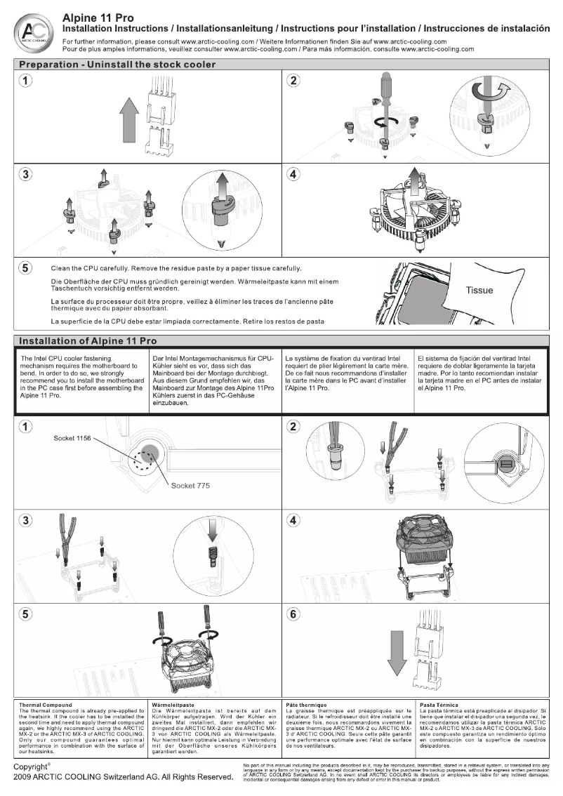 Page 1 de la notice Manuel utilisateur Arctic Cooling Alpin 11 Pro