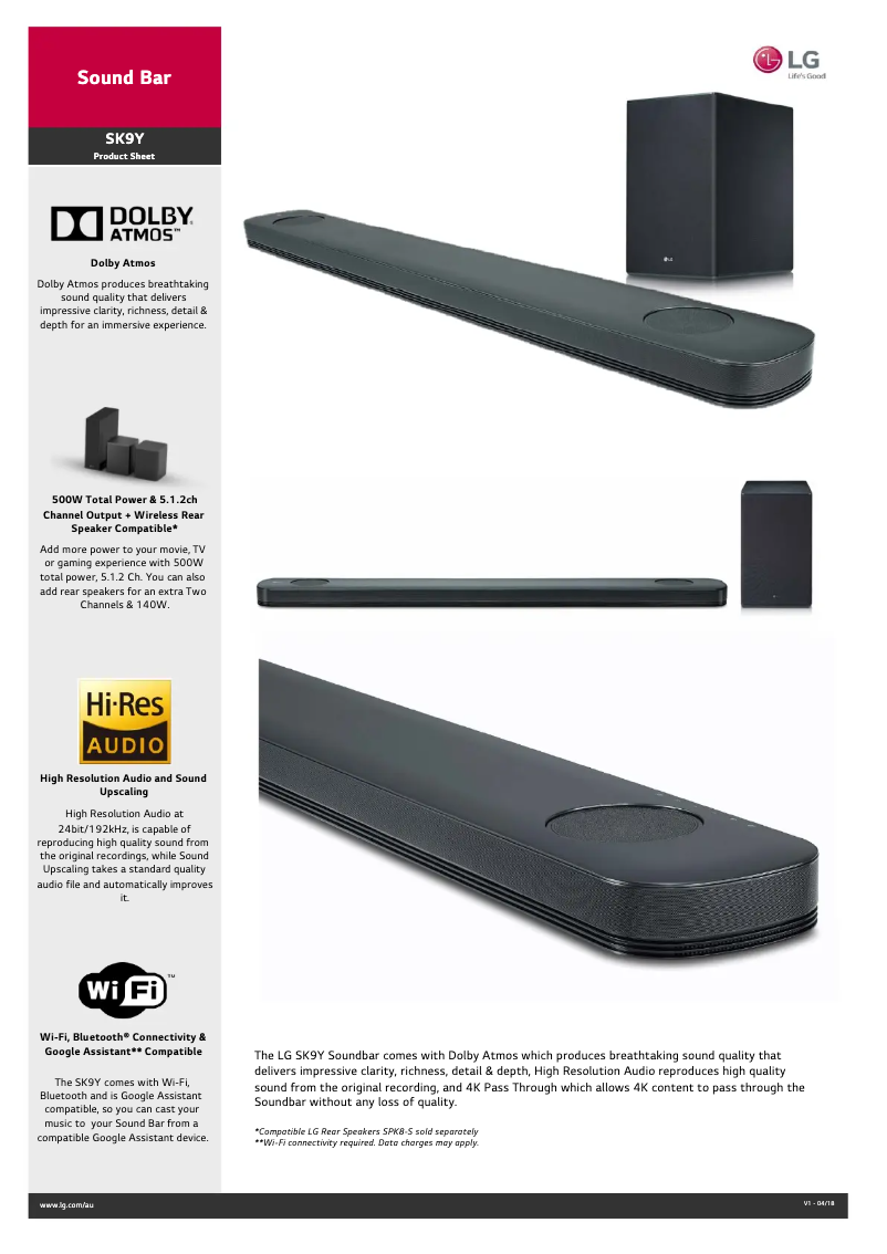 Página 1 del manual Ficha técnica LG SK9Y