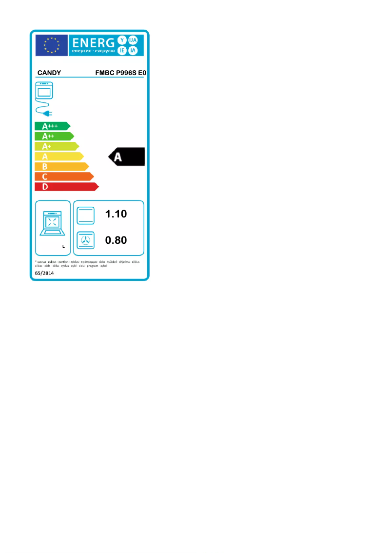 Page 1 de la notice Label énergétique Candy FMBC P996S E0