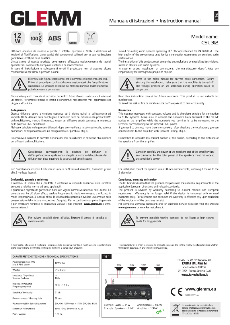 Page 1 de la notice Manuel utilisateur Glemm CSL 312