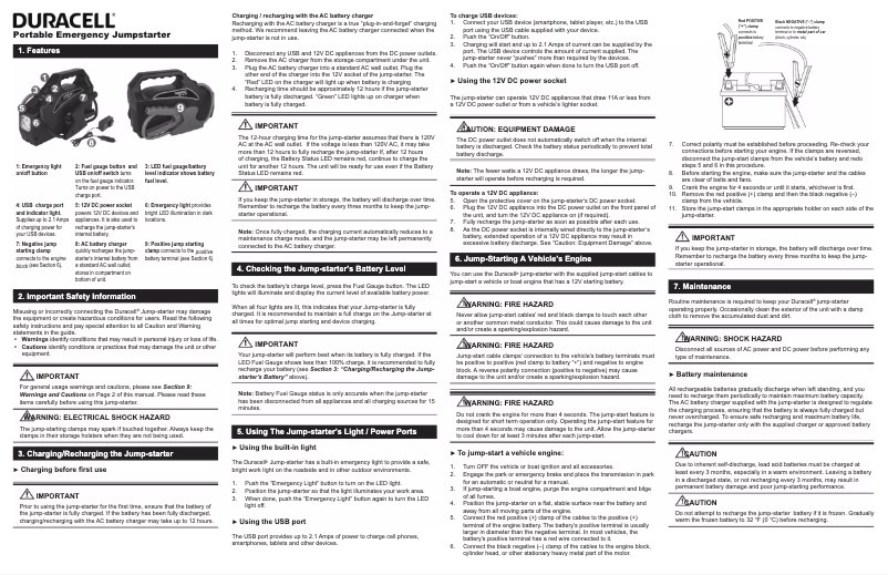 Page 1 de la notice Manuel utilisateur Duracell Jump-Starter 750