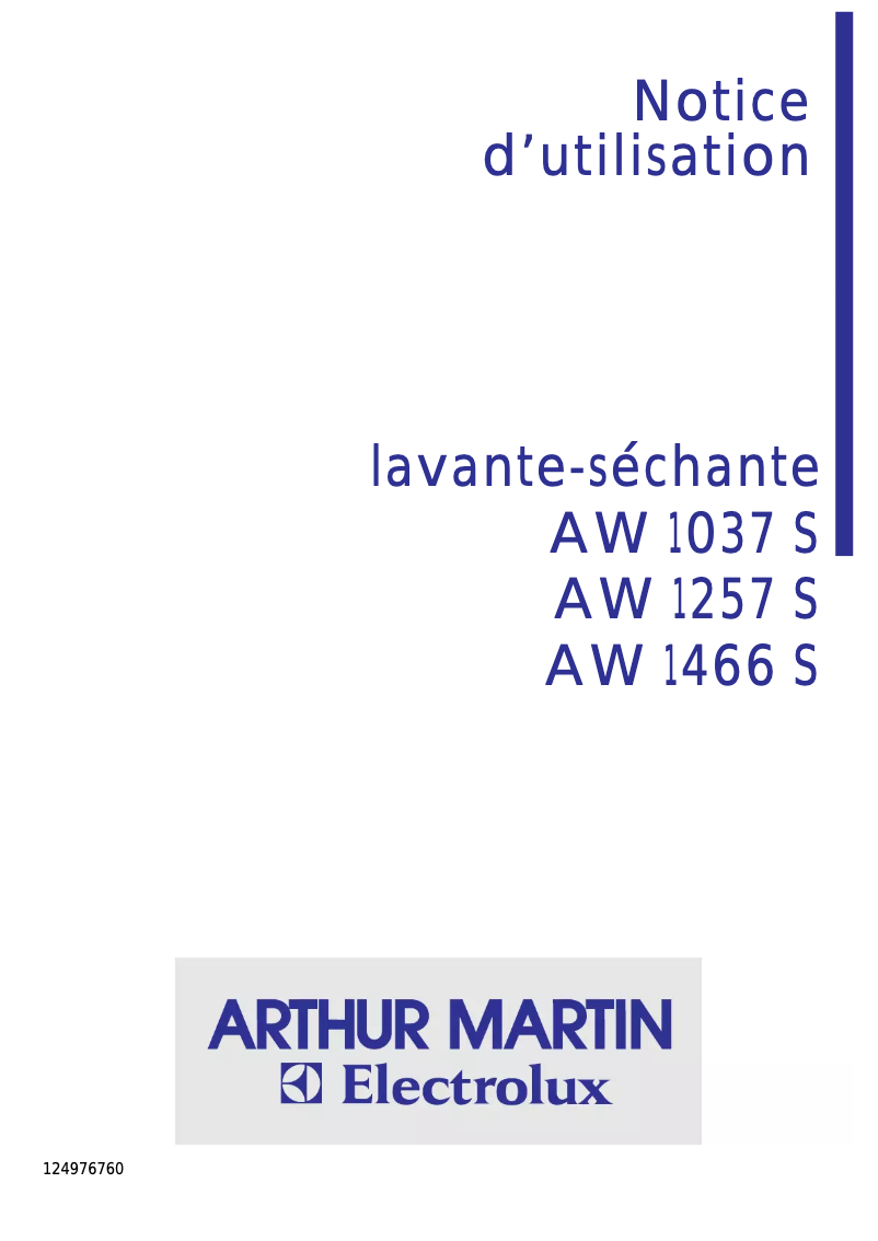 Page n°1 - Manuel utilisateur Arthur Martin-Electrolux AW 1257 S