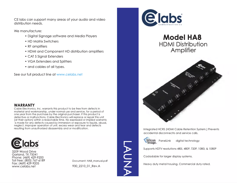 Page n°1 - Manuel utilisateur CE labs HA8