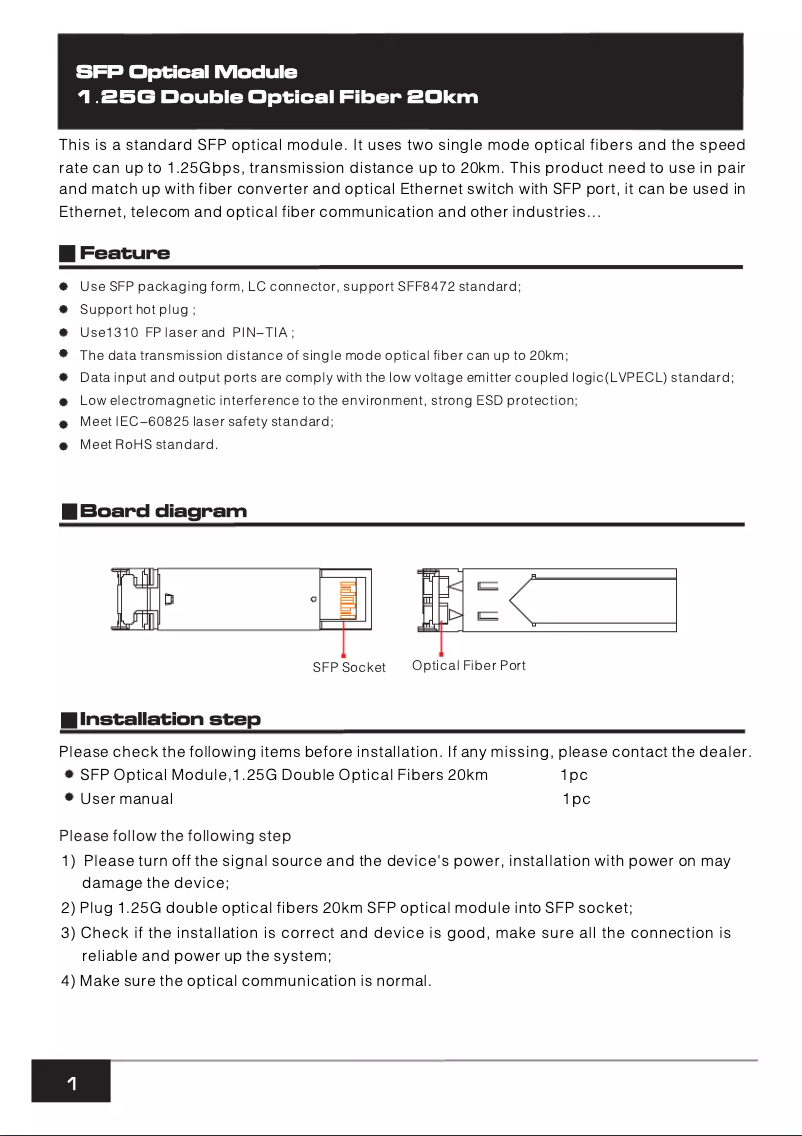 Page n°1 - Manuel utilisateur UTEPO SFP-1.25G-20KM