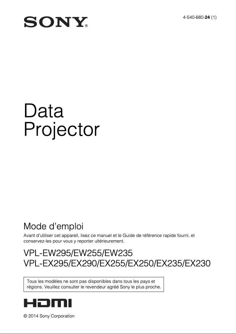 Page n°1 - Manuel utilisateur Sony VPL-EX250