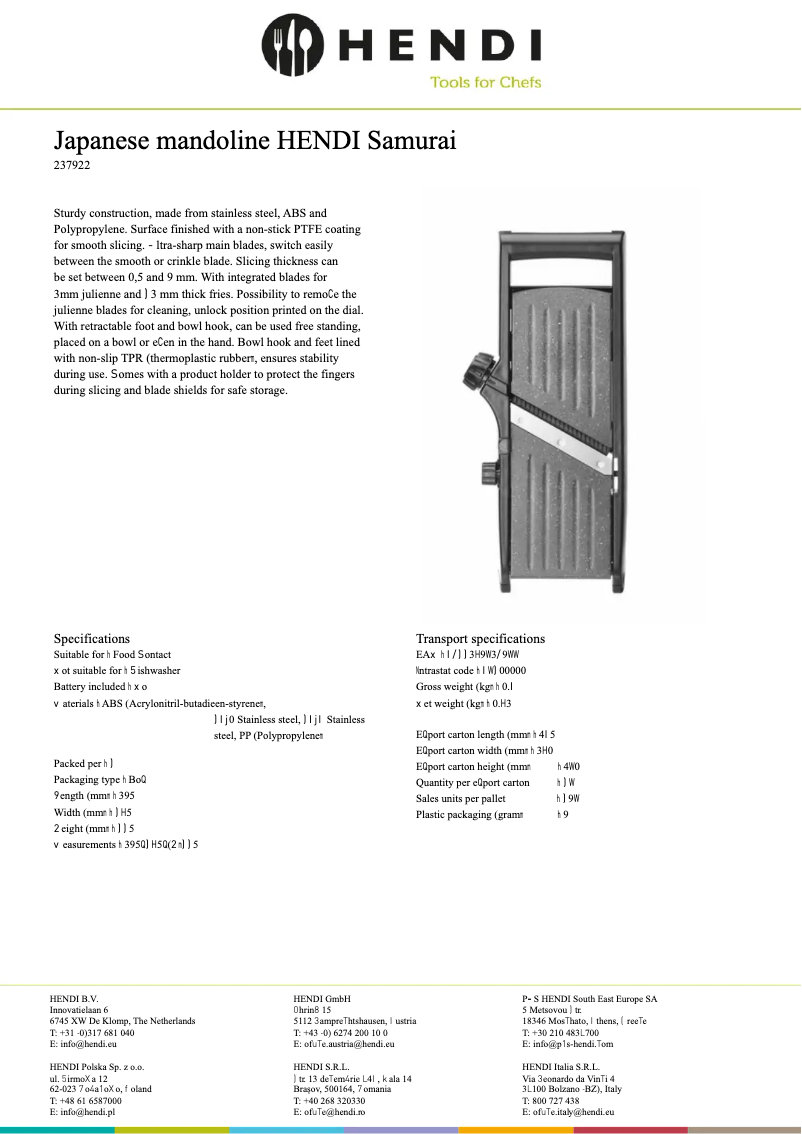 Page 1 de la notice Fiche technique Hendi 237922