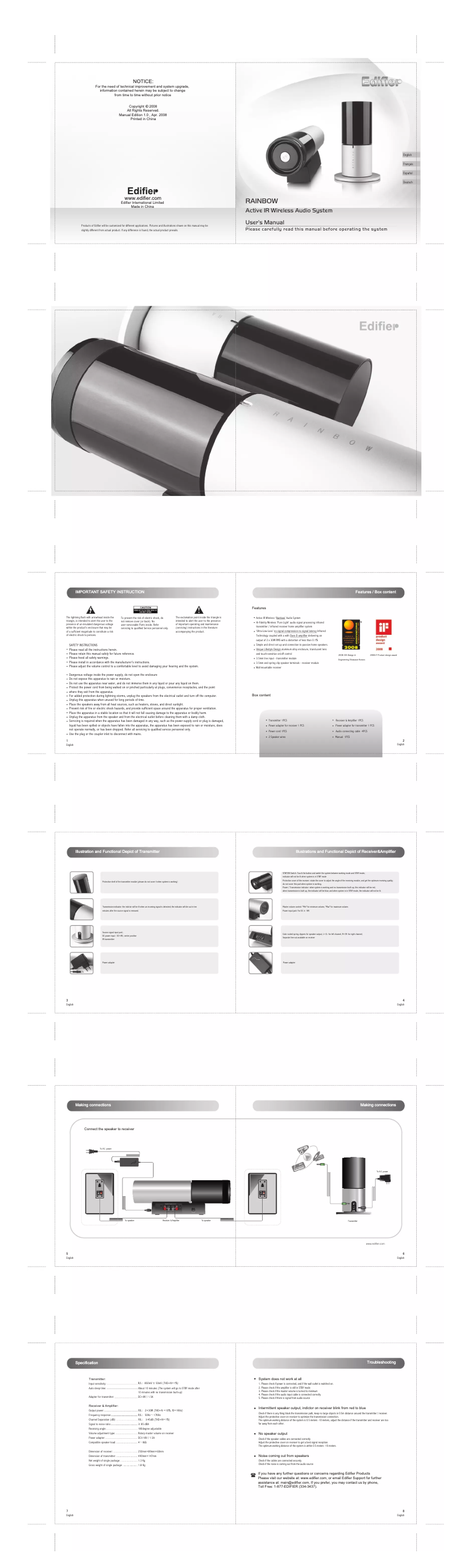 Page n°1 - Manuel utilisateur Edifier Rainbow