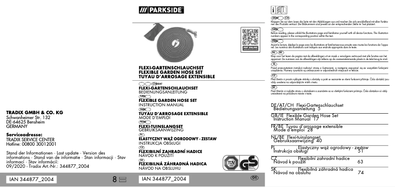 Page 1 de la notice Manuel utilisateur Parkside IAN 344877