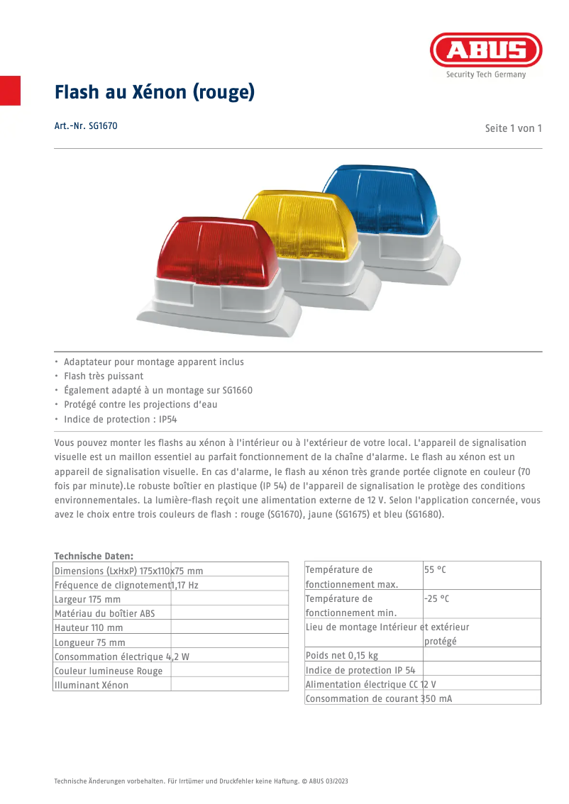 Page n°1 - Fiche technique Abus SG1670