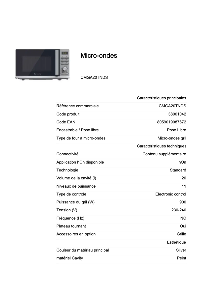 Image de la première page du manuel de l'appareil CMGA20TNDS