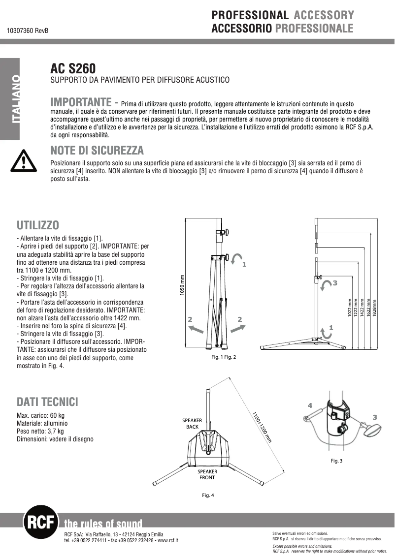 Page 1 de la notice Manuel utilisateur RCF AC S260